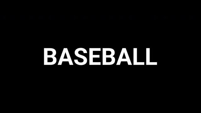 Dynamic abstract animation reveals the word baseball in bold typography design. 4k text animated video