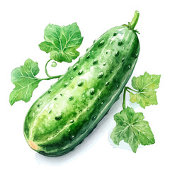 Cucumber, watercolor illustration vector, isolated on a white background.