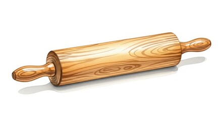 A detailed illustration of a wooden rolling pin. Symbolizes baking, cooking, kitchen tools, culinary arts, and food preparation