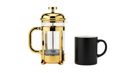 Gold French Press and Black Mug coffee maker coffee