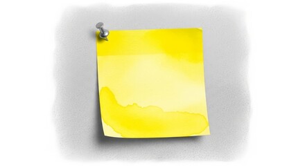 A yellow sticky note pinned to a textured gray background, symbolizing communication, reminders, organization, ideas, and planning