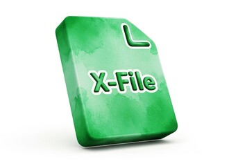 3D Render Of Green X File Icon Data Document - A 3D render of a green X file icon on a white background, symbolizing documents, data, files, information, and concepts