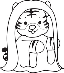 Coloring book of cute tiger character vector clip art for children.  