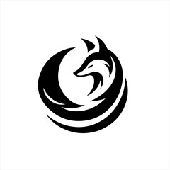 Stylized black fox silhouette curled in a circle