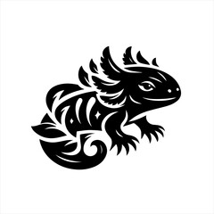 Tribal axolotl design black and white illustration