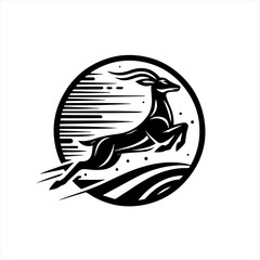 Stylized black silhouette of a gazelle leaping in a circle