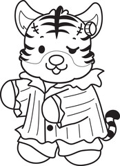 Coloring book of cute tiger character vector clip art for children.  