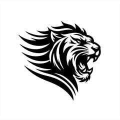 Fierce black tiger head roaring aggressive tribal design