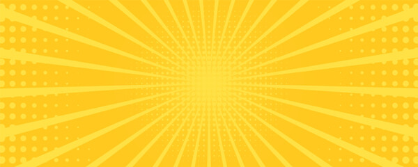 Yellow banner with Sun rays, lines background, light