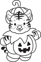 Coloring book of cute tiger character vector clip art for children.  
