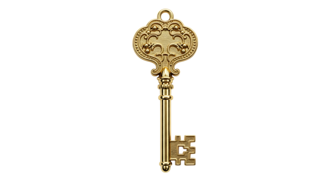 Ornate Gold Antique Key Isolated on Black vintage