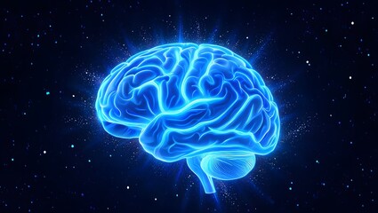 Glowing blue human brain with neural network connections