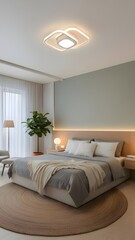 Tranquil Bedroom with Modern LED Ceiling Light