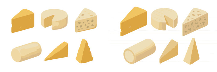 Variety of cheese displayed in different shapes suitable for culinary use and tasting events