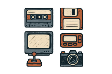 Vintage technology items displayed together showcasing the evolution of media and data storage over the years