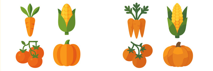 Colorful cartoon vegetables on white background in bright and cheerful design