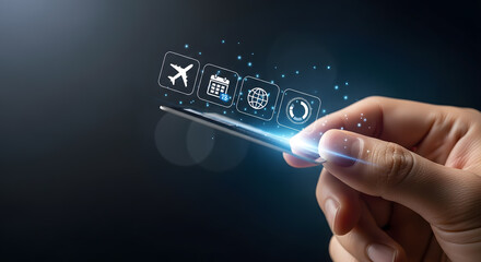 Smart Travel Technology Concept with Futuristic Digital Interface and Icons