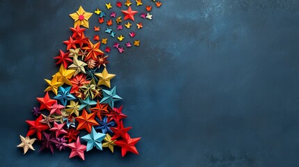 Minimalist abstract christmas tree crafted from elegant folded paper origami shapes