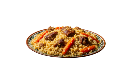Hearty and authentic Central Asian pilaf, rich with succulent meat, savory rice, and sweet carrots, prepared traditionally for a comforting meal