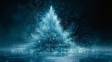 Contemporary christmas tree crafted from illuminated digital pixels for a festive display