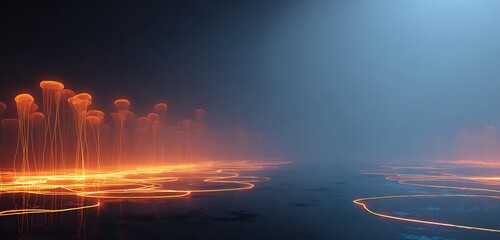 Eerie background glowing with abstract pumpkin trails