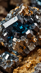 Photorealistic Macro Terbium Ore – Shiny Rare Earth Mineral Specimen on White Background