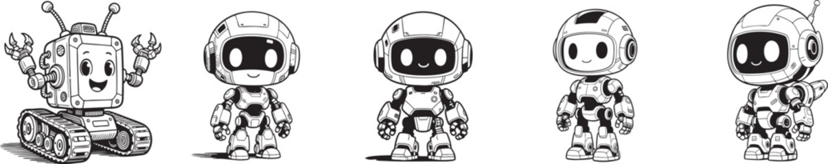 Charming collection of cute robots, ready to bring playful fun and futuristic vibes to any project, perfect for kids and tech enthusiasts!