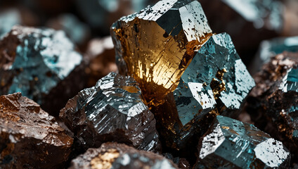 Photorealistic Macro Terbium Ore – Shiny Rare Earth Mineral Specimen on White Background