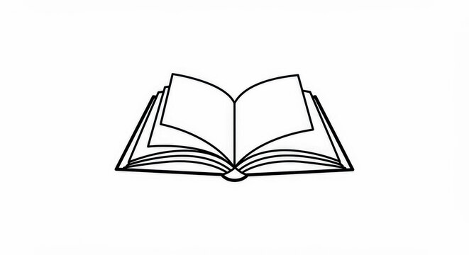Black and White Line Art Icon of Open Book - Powered by Adobe