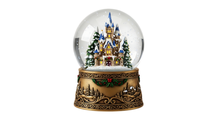 Snow Globe with a Castle and Christmas Decorations