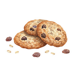 Watercolor Vector Oatmeal Cookies Illustration on White Background