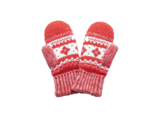 Red winter mittens isolated on transparent or white background, png