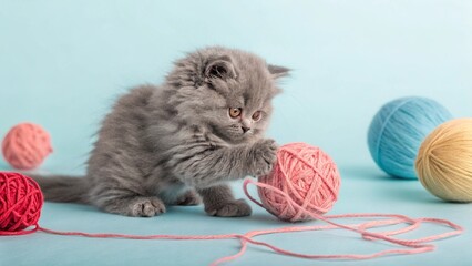 kitten playing with yarn