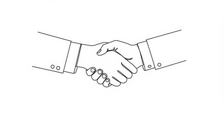 Black and White Line Art Drawing of Business Handshake