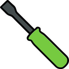 Classic flat design screwdriver icon with bold outline and vibrant color options for tools and repair