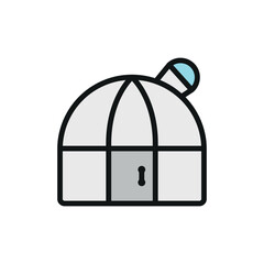 Observatory dome icon in color with line style for astronomy, research, and cosmic themes.