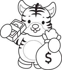 Obraz premium Coloring book of cute tiger character vector clip art for children. 