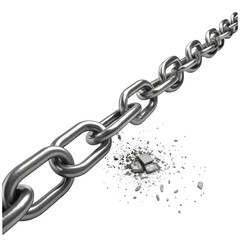 Obraz premium Broken Chain: Metal Link Fracture, Strength, Vulnerability, Connection, Disruption Concept on transparent background