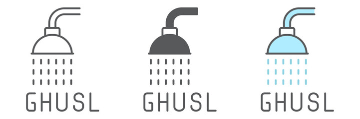 Islamic Ghusl icon, ramadan and religion, shower sign, vector graphics, a linear pattern on a white background, editable stroke