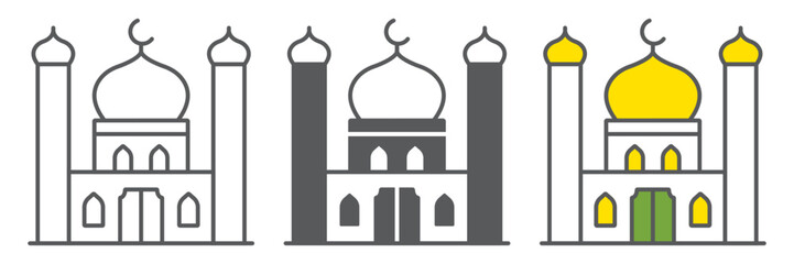 Mosque icon, ramadan and islam, islamic building sign, vector graphics, a linear pattern on a white background, editable stroke