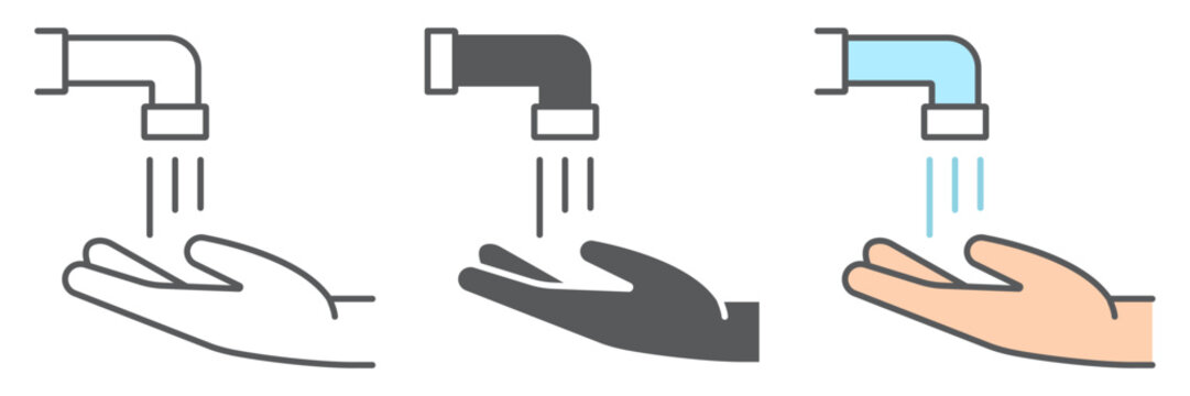 Islamic Wudu icon, ramadan and islam, hand washing sign, vector graphics, a linear pattern on a white background, editable stroke