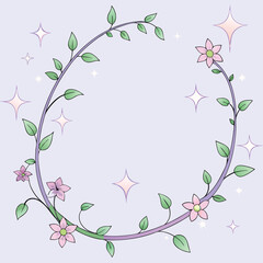 Enchanting floral wreath illustration with delicate pink blossoms and sparkling stars for magical designs