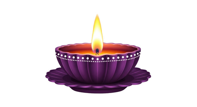 Isolated bright purple diya with a burning flame for Indian Hindu religious holidays - Powered by Adobe