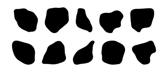 Black river gravels shape set. Stone silhouette