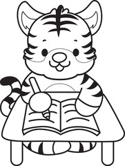 Coloring book of cute tiger character vector clip art for children.  