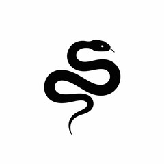 Sleek black snake silhouette coiled against a stark white background, evoking mystery and danger.