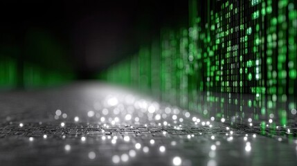 Abstract Green Binary Code Matrix Technology Background with Reflections