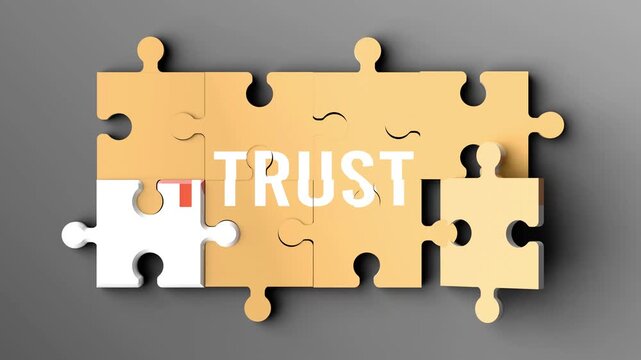 Honesty brings to life trust - when many parts of a Honesty puzzle come together and start manifesting, they create Trust at the same time. A puzzle metaphor showing relationship between them.