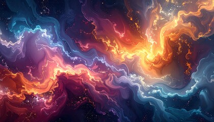 Abstract swirling nebula with vibrant warm and cool colors