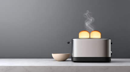 Toaster toasts bread, radiating warmth and promise of satisfying meal